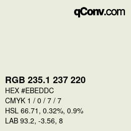 Color code: RGB 235.1 237 220 | qconv.com