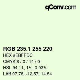 Color code: RGB 235.1 255 220 | qconv.com