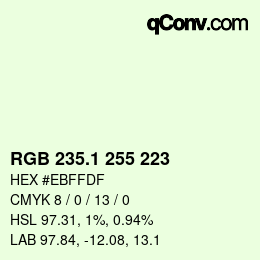 カラーコード: RGB 235.1 255 223 | qconv.com