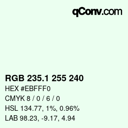 Color code: RGB 235.1 255 240 | qconv.com