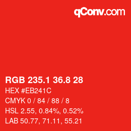カラーコード: RGB 235.1 36.8 28 | qconv.com
