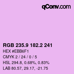 カラーコード: RGB 235.9 182.2 241 | qconv.com