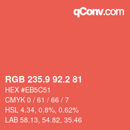 カラーコード: RGB 235.9 92.2 81 | qconv.com