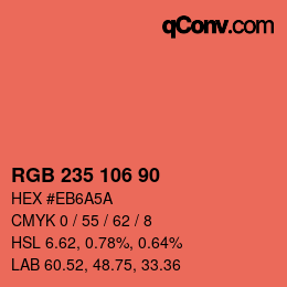 カラーコード: RGB 235 106 90 | qconv.com