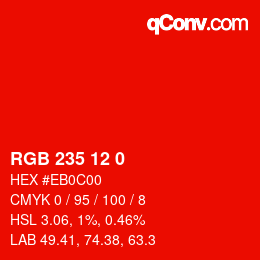 颜色代码: RGB 235 12 0 | qconv.com