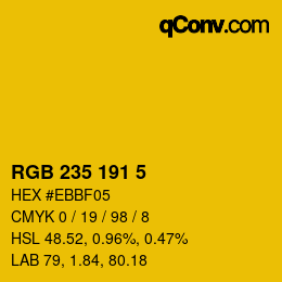 Color code: RGB 235 191 5 | qconv.com