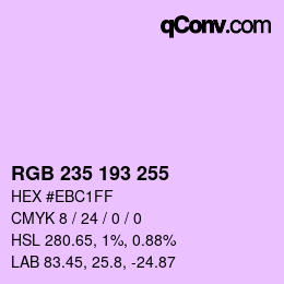 Color code: RGB 235 193 255 | qconv.com