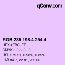 カラーコード: RGB 235 198.4 254.4 | qconv.com