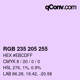 Color code: RGB 235 205 255 | qconv.com