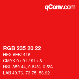カラーコード: RGB 235 20 22 | qconv.com