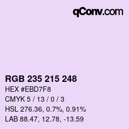 Color code: RGB 235 215 248 | qconv.com