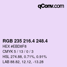 カラーコード: RGB 235 216.4 248.4 | qconv.com
