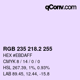 カラーコード: RGB 235 218.2 255 | qconv.com