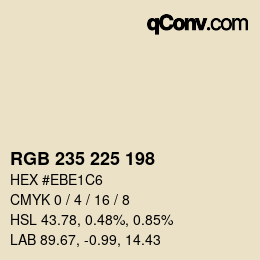 Color code: RGB 235 225 198 | qconv.com