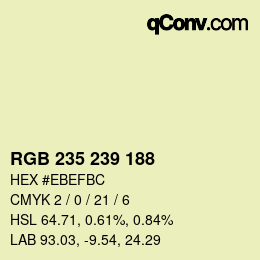 Color code: RGB 235 239 188 | qconv.com