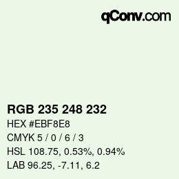 Color code: RGB 235 248 232 | qconv.com