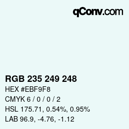 Color code: RGB 235 249 248 | qconv.com