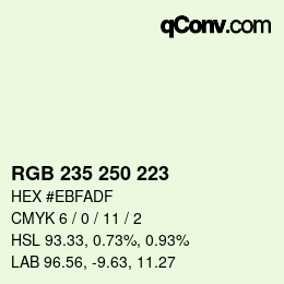 Color code: RGB 235 250 223 | qconv.com
