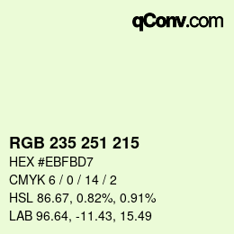 Color code: RGB 235 251 215 | qconv.com