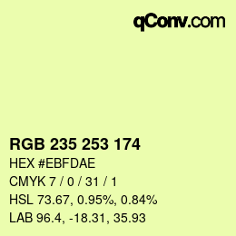 Color code: RGB 235 253 174 | qconv.com