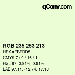 Color code: RGB 235 253 213 | qconv.com
