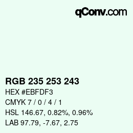 Color code: RGB 235 253 243 | qconv.com