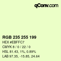 Color code: RGB 235 255 199 | qconv.com