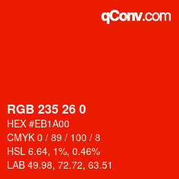 颜色代码: RGB 235 26 0 | qconv.com