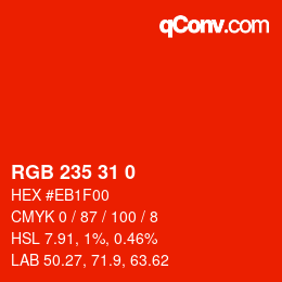 Color code: RGB 235 31 0 | qconv.com