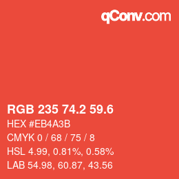 カラーコード: RGB 235 74.2 59.6 | qconv.com