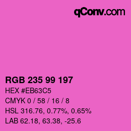 カラーコード: RGB 235 99 197 | qconv.com