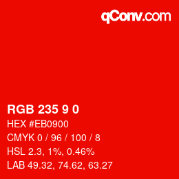 カラーコード: RGB 235 9 0 | qconv.com
