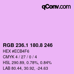 カラーコード: RGB 236.1 180.8 246 | qconv.com