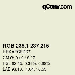 カラーコード: RGB 236.1 237 215 | qconv.com