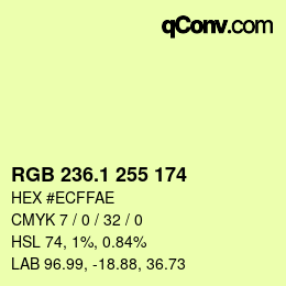 カラーコード: RGB 236.1 255 174 | qconv.com