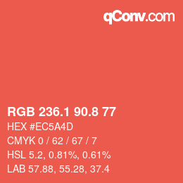 カラーコード: RGB 236.1 90.8 77 | qconv.com