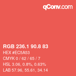 カラーコード: RGB 236.1 90.8 83 | qconv.com
