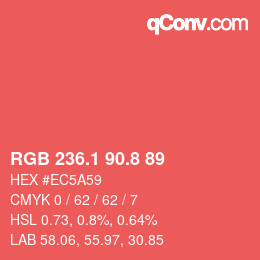 カラーコード: RGB 236.1 90.8 89 | qconv.com