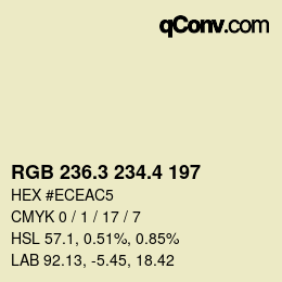 カラーコード: RGB 236.3 234.4 197 | qconv.com
