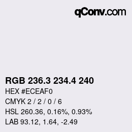 カラーコード: RGB 236.3 234.4 240 | qconv.com