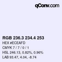 カラーコード: RGB 236.3 234.4 253 | qconv.com