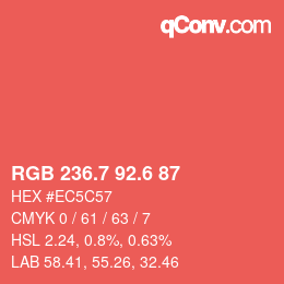 カラーコード: RGB 236.7 92.6 87 | qconv.com