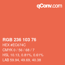 Color code: RGB 236 103 76 | qconv.com