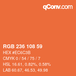 Color code: RGB 236 108 59 | qconv.com