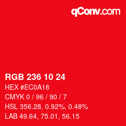 颜色代码: RGB 236 10 24 | qconv.com