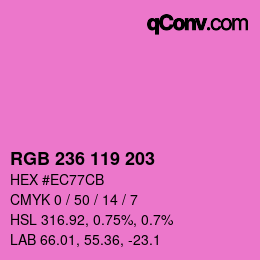 颜色代码: RGB 236 119 203 | qconv.com