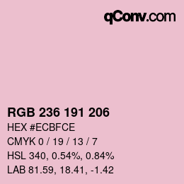 カラーコード: RGB 236 191 206 | qconv.com