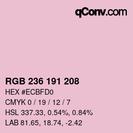 カラーコード: RGB 236 191 208 | qconv.com