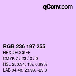 Color code: RGB 236 197 255 | qconv.com