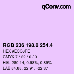 カラーコード: RGB 236 198.8 254.4 | qconv.com